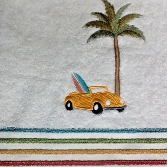 2 SKL Surfs Up Bath Towels Volkswagen Convertible Beetle Car SURFBOARD Palm Tree - Picture 5 of 7